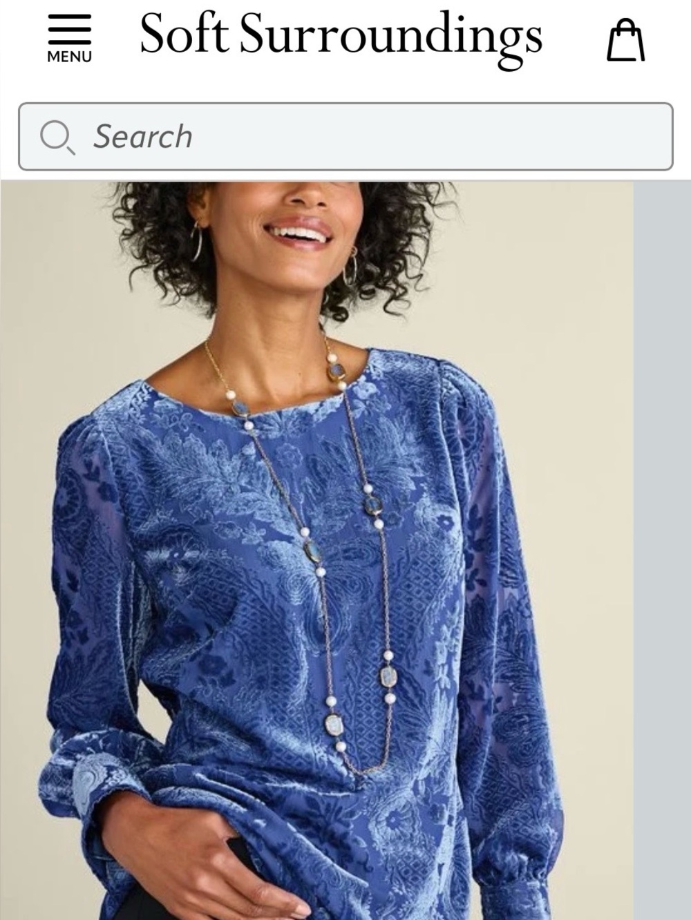 Women's Blue Velvet Burnout Long-Sleeve Top ..